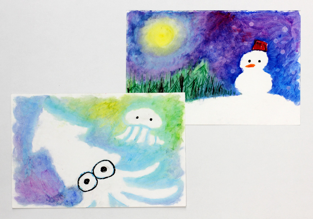 クレヨンとベビーオイルの絵